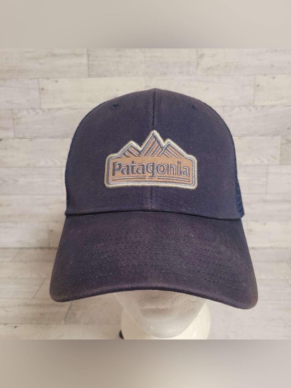 Men’s Patagonia Navy Blue Mesh Adjustable Mountain Graphic Trucker Hat Snapback